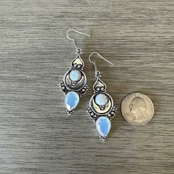 0123 Opalite Rainbow Moonstone Artisan Drop Earrings Silver Gemstone Jewelry - Picture 5 of 13